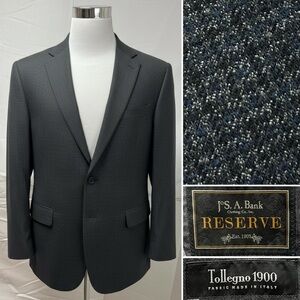 Jos A Bank Reserve Men’s 44S Tollegno 1900 Black Gray Plaid Blazer Jacket